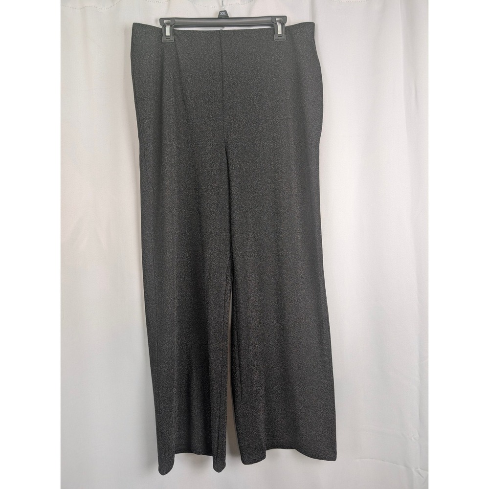 H&M Metallic Shimmer Wide Leg Pants Women XL Black Silver New Sparkly High Rise
